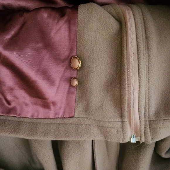 Vintage Albert Nipon Tan 100% Pure Virgin Wool Coat Women's 8 Collared Embroider - Picture 8 of 13